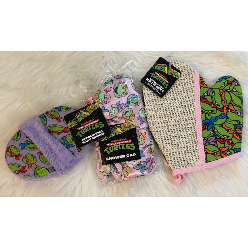 Teenage Mutant Ninja Turtles TMNT Bath Set Shower Cap Mitt Sponge 3pc New